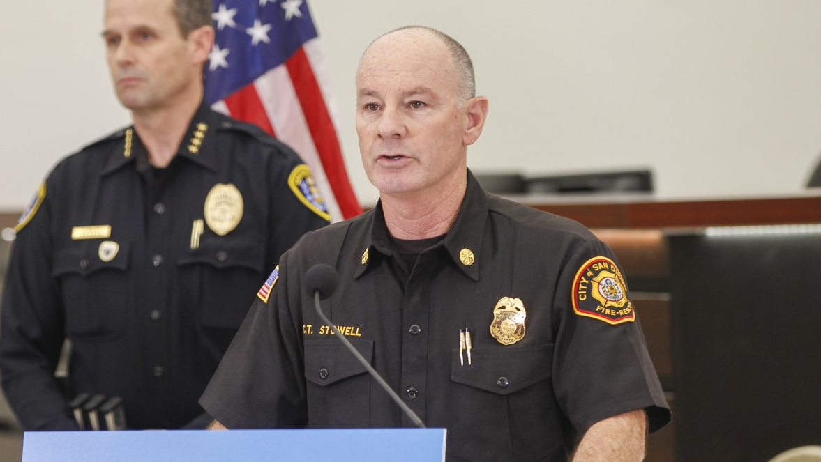 San Diego Fire Rescue Chief Colin Stowell speaks to the media during a COVID-19 update in March 2020.