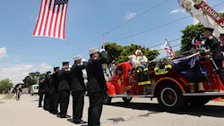 The casket of retired FDNY firefighter Ray Pfeifer drives away from a church on an antique fire truck on June 2, 2017 in Hicksville, NY. Pfeifer fought a years-long battle with cancer attributed to his work at Ground Zero and was instrumental in getting lawmakers to pass health-related legislation for 9/11 responders. The casket of retired FDNY firefighter Ray Pfeifer drives away from a church on an antique fire truck on June 2, 2017 in Hicksville, NY. Pfeifer fought a years-long battle with cancer attributed to his work at Ground Zero and was instrumental in getting lawmakers to pass health-related legislation for 9/11 responders.