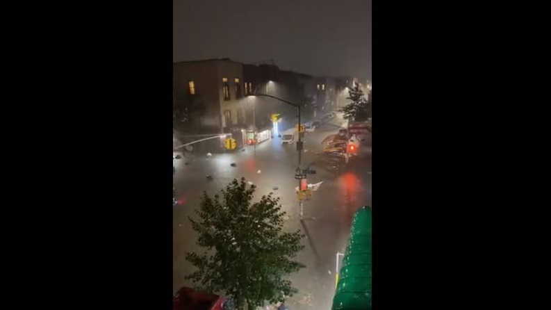 The streets of Brooklyn's Bushwick neighborhood are flooded after the remnants of Hurricane Ida slammed the Northeast on Wednesday, Sept. 1, 2021.