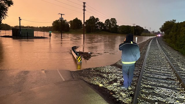 A flooded roadway in Spring Hill, TN, after heavy rainfall on Monday, Sept. 20, 2021.