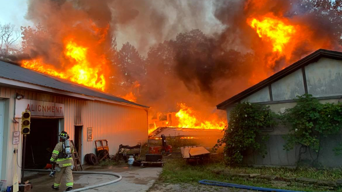 Fire was visible from a small garage and was spreading to a large pole barn when Grand Traverse firefighters arrived.