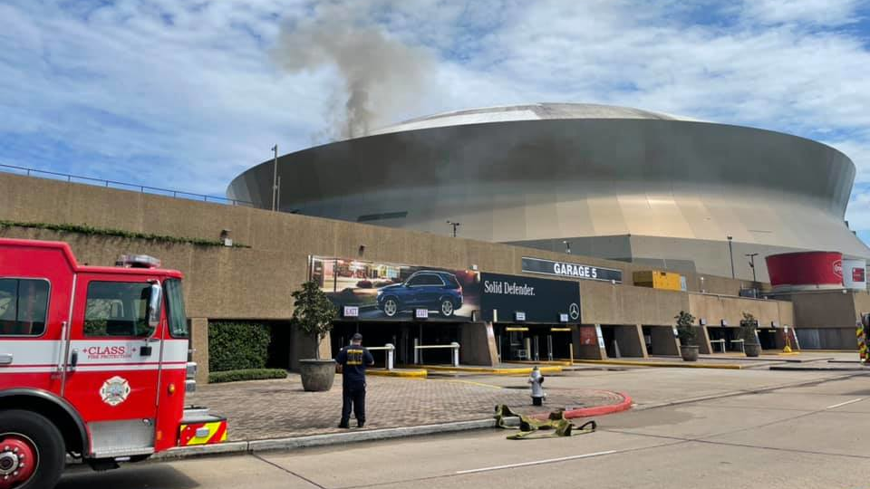 Fire Damages Roof Of New Orleans Superdome Firehouse