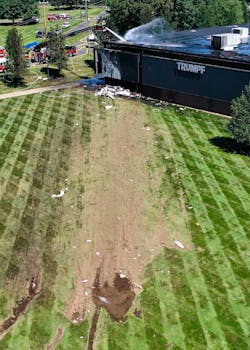 Witnesses said the plane struck a utility pole before it crashed into the Trumpf building in Farmington. Witnesses said the plane struck a utility pole before it crashed into the Trumpf building in Farmington.