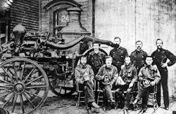 Firefighters that made up Engine Company No. 24 when this photo was taken fought the Great Chicago Fire back in 1871.