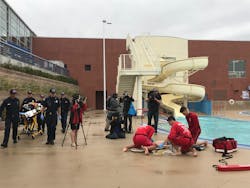 Visual components of the Safe Pools Rule! drowning-prevention campaign, such as a mock drowning demonstration, are deemed vital to the campaign&rsquo;s success.