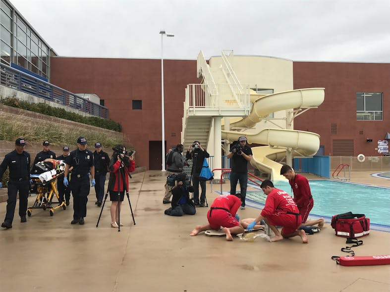 Visual components of the Safe Pools Rule! drowning-prevention campaign, such as a mock drowning demonstration, are deemed vital to the campaign&rsquo;s success.