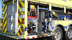 A compartment on the Malaga, NJ, Volunteer Fire Company’s heavy rescue exemplifies the use of rotating trays (aka Lazy Susans). Here, the rotating tray includes a four-sided vertical column to accommodate four rescue tools. The base of the rotating tray has four latching locations to lock in each tool. A compartment on the Malaga, NJ, Volunteer Fire Company’s heavy rescue exemplifies the use of rotating trays (aka Lazy Susans). Here, the rotating tray includes a four-sided vertical column to accommodate four rescue tools. The base of the rotating tray has four latching locations to lock in each tool.