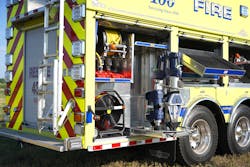 A compartment on the Malaga, NJ, Volunteer Fire Company’s heavy rescue exemplifies the use of rotating trays (aka Lazy Susans). Here, the rotating tray includes a four-sided vertical column to accommodate four rescue tools. The base of the rotating tray has four latching locations to lock in each tool. A compartment on the Malaga, NJ, Volunteer Fire Company’s heavy rescue exemplifies the use of rotating trays (aka Lazy Susans). Here, the rotating tray includes a four-sided vertical column to accommodate four rescue tools. The base of the rotating tray has four latching locations to lock in each tool.