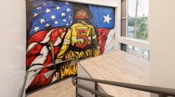 The planning for a new firehouse to replace the Midland, TX, Fire Department&rsquo;s Station #5 balanced the desire to present the history of the department with space-savings. This mural is across from a platform in a stairwell on which historical artifacts will be displayed.