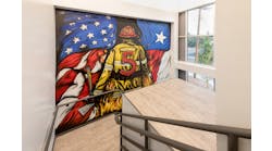 The planning for a new firehouse to replace the Midland, TX, Fire Department&rsquo;s Station #5 balanced the desire to present the history of the department with space-savings. This mural is across from a platform in a stairwell on which historical artifacts will be displayed.