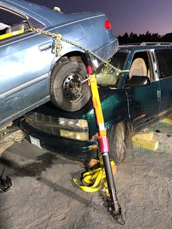 Rescue chain can provide nearly limitless attachment points for a strut ratchet strap. Rescue chain can provide nearly limitless attachment points for a strut ratchet strap.