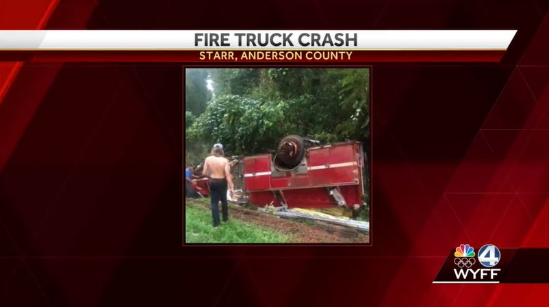 A Starr firefighter was charged with driving under the influence after the pumper he was driving left the road and flipped over.
