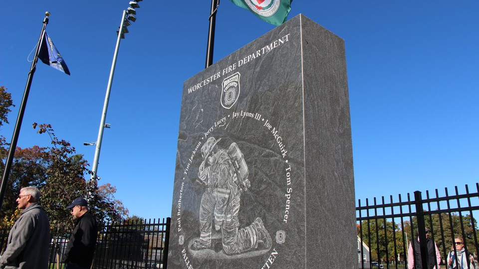 Firefighters, officials and the public gathered on Sunday Oct. 24, 2021, as the Worcester Fallen Firefighters Memorial at Institute Park was dedicated.