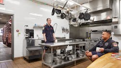 The larger, relocated kitchen after the firehouse's renovation. The larger, relocated kitchen after the firehouse's renovation.