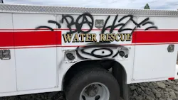 The Albany Fire vehicle was found tagged with graffiti about 40 miles away in Eugene.