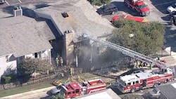 Aerial view of an apartment fire in Dallas, TX, on Tuesday, Oct. 5, 2021. Aerial view of an apartment fire in Dallas, TX, on Tuesday, Oct. 5, 2021.
