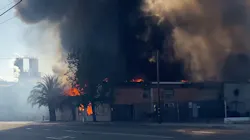 The La Tapatia tortilla factory and warehouse in Fresno, CA, burns on Sunday, Oct. 10, 2021.
