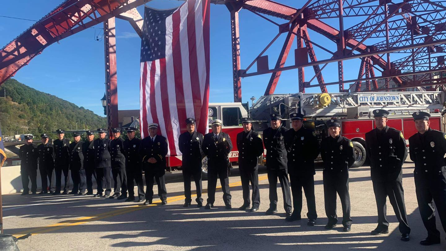 Johnstown firefighters at a naming ceremony for the Firefighters Memorial Bridge on Friday, Oct. 1, 2021.