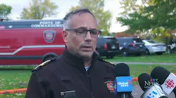 Montreal Fire Chief Richard Liebmann speaks to the media after the body of firefighter Pierre Lacroix was recovered from the St. Lawrence River on Monday, Oct. 18, 2021.
