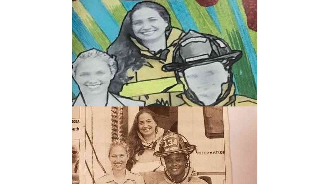 A public mural that went up in 2020 which was immediately removed amid outcry over how it depicted the first Black female firefighter in Boynton Beach, FL, from the photo in the image below.