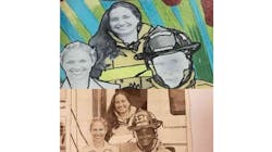 A public mural that went up in 2020 which was immediately removed amid outcry over how it depicted the first Black female firefighter in Boynton Beach, FL, from the photo in the image below.