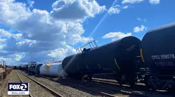 A derailed train in Oakland, CA, that required a hazmat response from the city's fire department on Monday, Oct. 19, 2021.