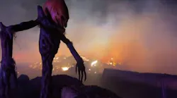 A screen capture from a video posted by South Metro Fire Rescue during a fire on a farm in Parker, CO, that destroyed a haunted house on Monday, Oct. 25, 2021.