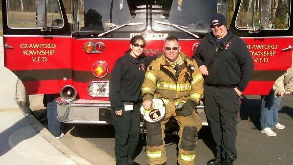 Crawford Township, NC, Volunteer Fire Department Capt. Thomas Castellow (right) with firefighter/paramedic Cheryl King (left) and firefighter Chris Pope.