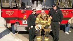 Crawford Township, NC, Volunteer Fire Department Capt. Thomas Castellow (right) with firefighter/paramedic Cheryl King (left) and firefighter Chris Pope. Crawford Township, NC, Volunteer Fire Department Capt. Thomas Castellow (right) with firefighter/paramedic Cheryl King (left) and firefighter Chris Pope.