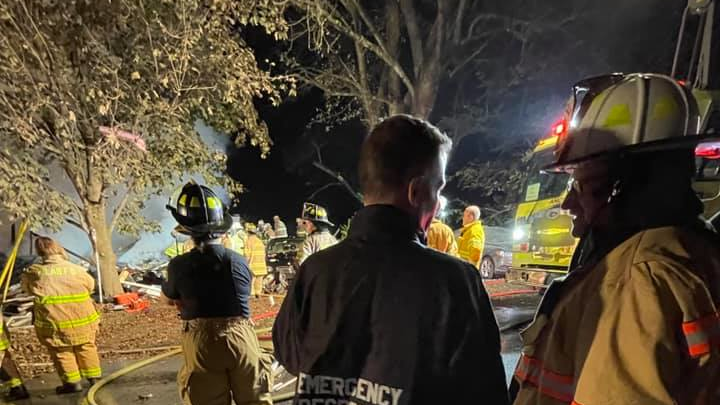 The scene in Pine Plains, NY, after a home explosion claimed the life of the owner, volunteer firefighter Larry Pariseau, on Wednesday, Oct. 13, 2021.