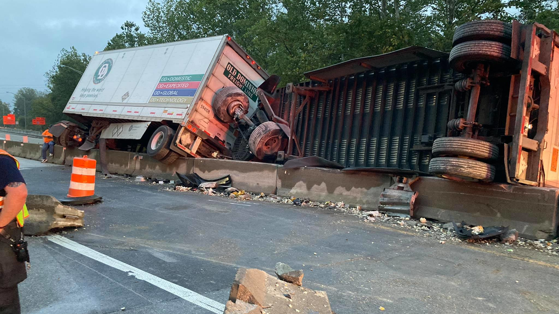 A tractor-trailer accident along I-70 near Plainfield, IN, on Sunday Oct. 3, 2021.