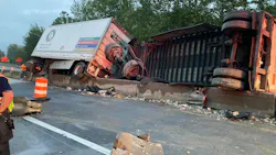 A tractor-trailer accident along I-70 near Plainfield, IN, on Sunday Oct. 3, 2021. A tractor-trailer accident along I-70 near Plainfield, IN, on Sunday Oct. 3, 2021.
