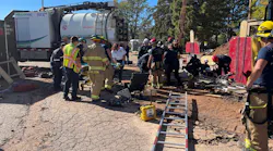 Firefighters at the scene of a trench rescue in Colorado Springs, CO, on Wednesday, Oct. 21, 2021.