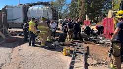 Firefighters at the scene of a trench rescue in Colorado Springs, CO, on Wednesday, Oct. 21, 2021.