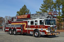 The Prince George’s County, MD, Fire/EMS Department developed a standard design for its rear-mount aerial ladders. It incorporates a wide array of portable ground ladders and chassis components, which permits the department’s Apparatus Maintenance Division to minimize vehicle downtime. The Prince George’s County, MD, Fire/EMS Department developed a standard design for its rear-mount aerial ladders. It incorporates a wide array of portable ground ladders and chassis components, which permits the department’s Apparatus Maintenance Division to minimize vehicle downtime.