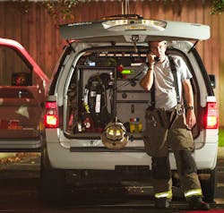 A solid, stationary command center that has multiple mobile radios, a command board and other fireground support equipment, including extra portable radios, is vital to a competent ICS.