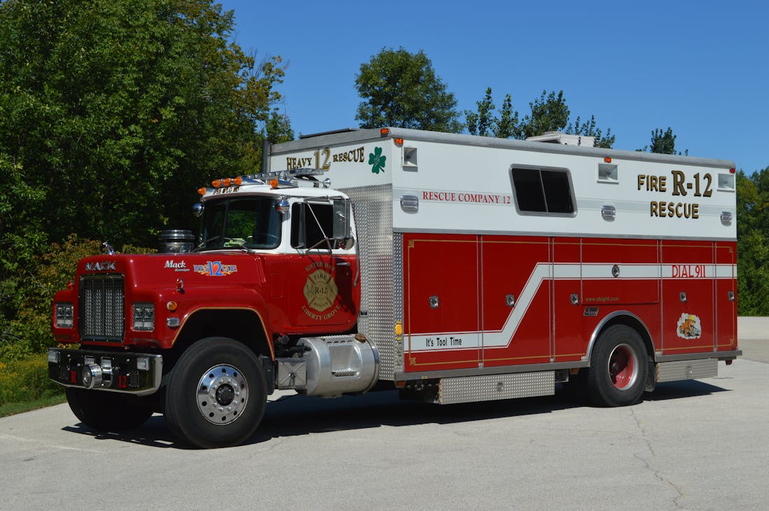 A traditional walk-in heavy rescue on a Mack R model chassis, this rig was acquired secondhand by the Sister Bay &amp; Liberty Grove, WI, Fire Department. A new tandem-axle rescue followed.