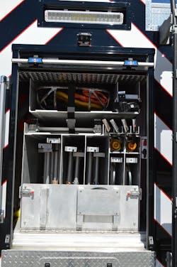 The Reisterstown Squad carries an assortment of ground ladders, including two 24-foot extension ladder, one 35-foot extension ladder, two 16-foot roof ladders and several utility ladders, to support fireground operations.