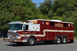 The Prince George’s County, MD, Fire/EMS Department recently placed into service this 2021 Pierce Enforcer two-door, walk-in rescue that has extensive cab and body compartmentation. It’s built on a 223½-inch wheelbase and has an overall length of 38 feet 1 inch. The Prince George’s County, MD, Fire/EMS Department recently placed into service this 2021 Pierce Enforcer two-door, walk-in rescue that has extensive cab and body compartmentation. It’s built on a 223½-inch wheelbase and has an overall length of 38 feet 1 inch.