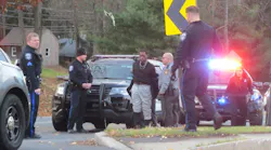 Troopers arrest a man after he drove through a crash scene and hit a firefighter with his vehicle in Williams Township, PA, on Thursday, Nov. 18, 2021.
