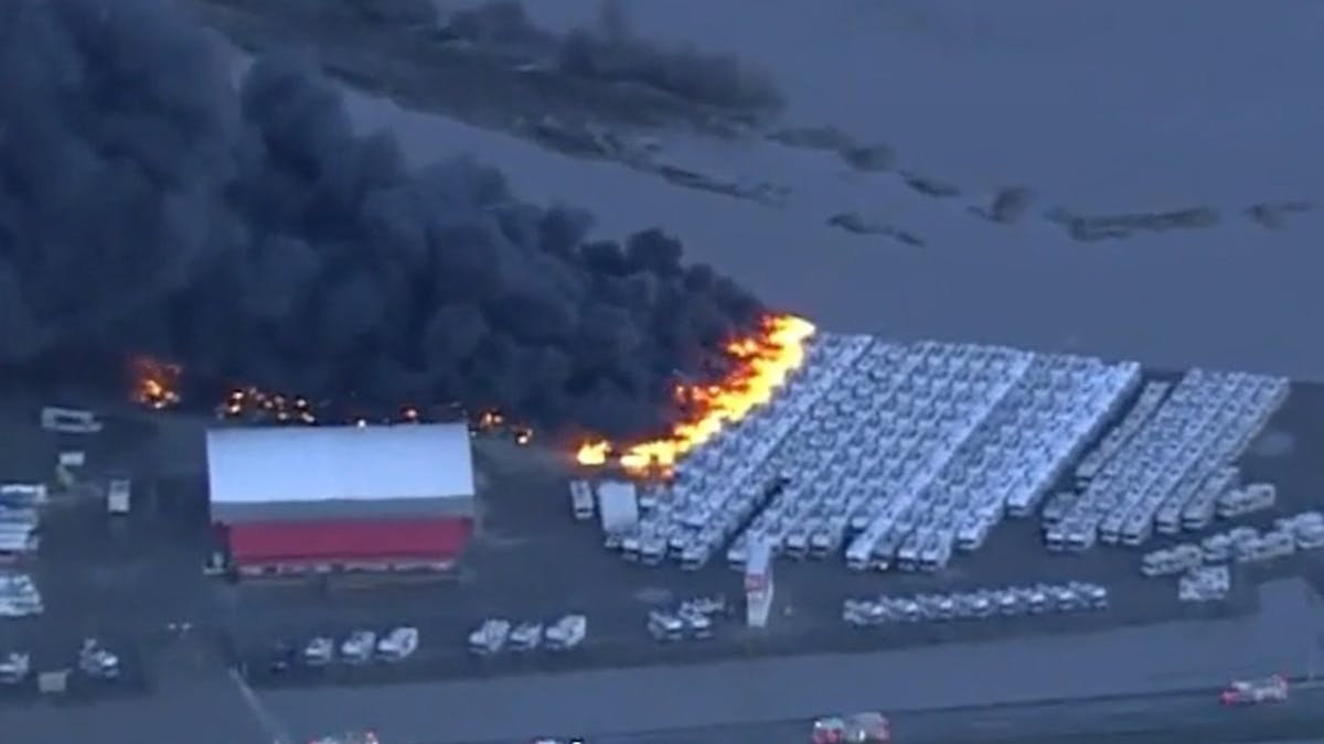Around 100 RVs were destroyed by fire at an Abbotsford, B.C., dealership on Wednesday, Nov. 17, 2021.