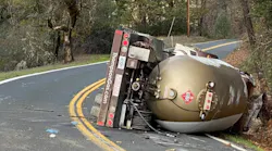 An overturned tanker leaking propane that caused a highway closure in Mendocino County, CA.