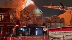 Chicago firefighters work to control a structure fire on Thursday, Nov. 18, 2021.