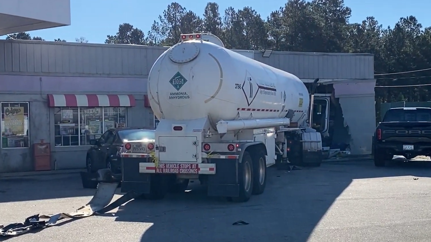 A semi carrying anhydrous ammonia crashed into a Cordova, SC, convenience store on Monday, Nov. 8, 2021.