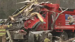 An Egg Harbor, NJ, resident suffered minor injuries after a dump truck veered into his house on Nov. 22, 2021. An Egg Harbor, NJ, resident suffered minor injuries after a dump truck veered into his house on Nov. 22, 2021.