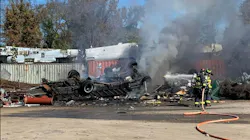Firefighters extinguish what remains after an explosion at the Hardeeville Industrial Center on Wednesday, Nov. 17, 2021.