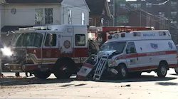 Hartford firefighters and AMR ambulance attendants involved in an accident were hospitalized.
