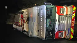 A Kootenai County engine company rolled on its side, injuring three firefighters on Nov. 22, 2021.
