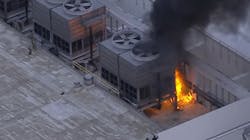 An air conditioning unit catches fire on the roof of the Miami Beach, FL, Convention Center, leading the venue to be evacuated on Wednesday, Nov. 10, 2021. An air conditioning unit catches fire on the roof of the Miami Beach, FL, Convention Center, leading the venue to be evacuated on Wednesday, Nov. 10, 2021.