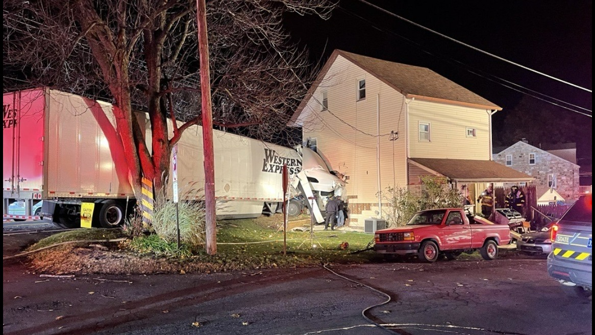 A tractor-trailer crashed into a house in Maxatawny Township, PA. on Monday, Nov. 15, 2021.